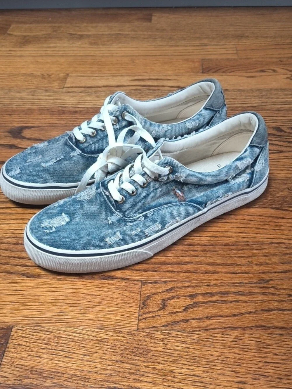 Polo by Ralph Lauren Distressed Denim Lace-Up Sneakers in Blue